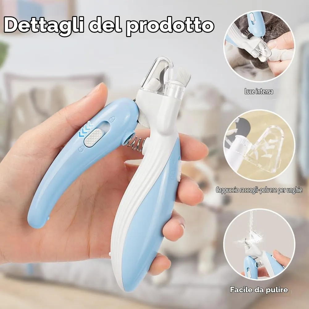flintronic Tagliaunghie per Gatti e Cani, Antispruzzo Tagliaunghie Animali Domestici, con Illuminazione LED, Protezione di Sicurezza, Lima per Unghie, per Cani e Gatti di Media Piccola Taglia (Blu) - immagine 3