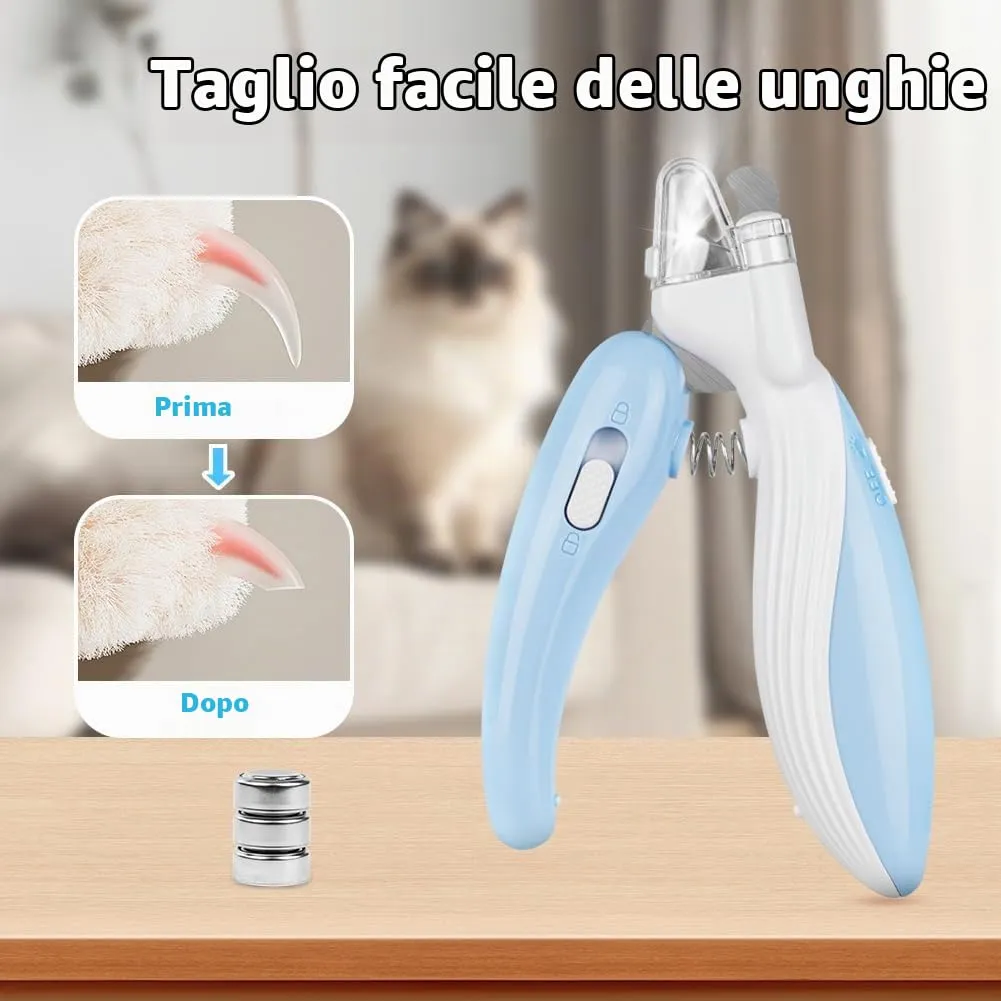 flintronic Tagliaunghie per Gatti e Cani, Antispruzzo Tagliaunghie Animali Domestici, con Illuminazione LED, Protezione di Sicurezza, Lima per Unghie, per Cani e Gatti di Media Piccola Taglia (Blu) - immagine 4