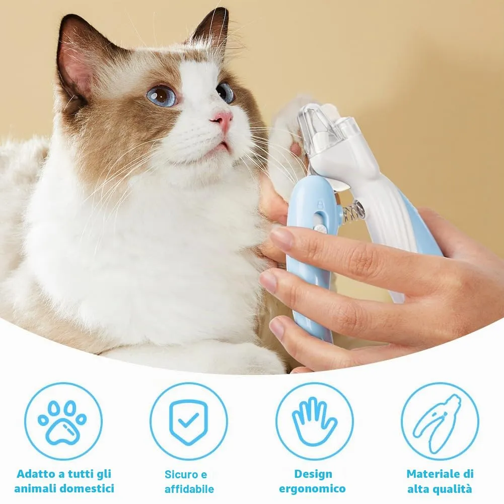 flintronic Tagliaunghie per Gatti e Cani, Antispruzzo Tagliaunghie Animali Domestici, con Illuminazione LED, Protezione di Sicurezza, Lima per Unghie, per Cani e Gatti di Media Piccola Taglia (Blu) - immagine 6