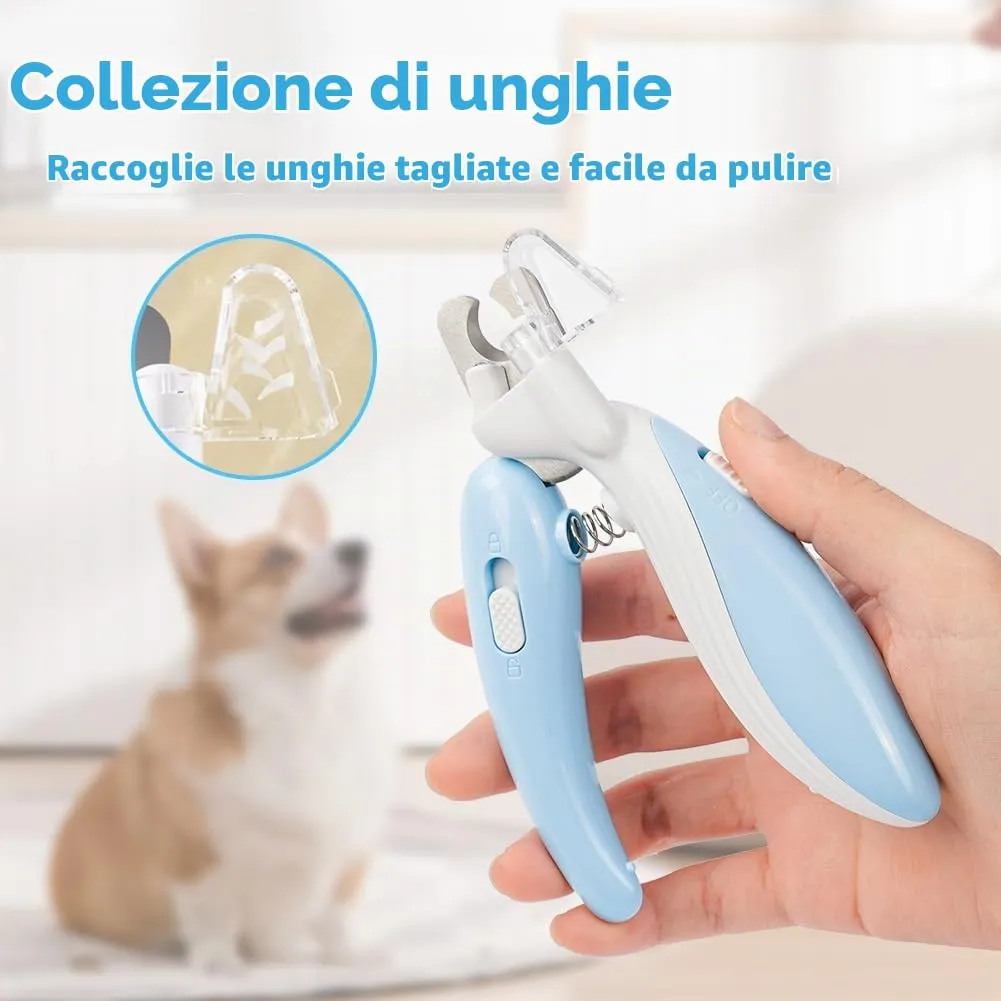 flintronic Tagliaunghie per Gatti e Cani, Antispruzzo Tagliaunghie Animali Domestici, con Illuminazione LED, Protezione di Sicurezza, Lima per Unghie, per Cani e Gatti di Media Piccola Taglia (Blu) - immagine 8