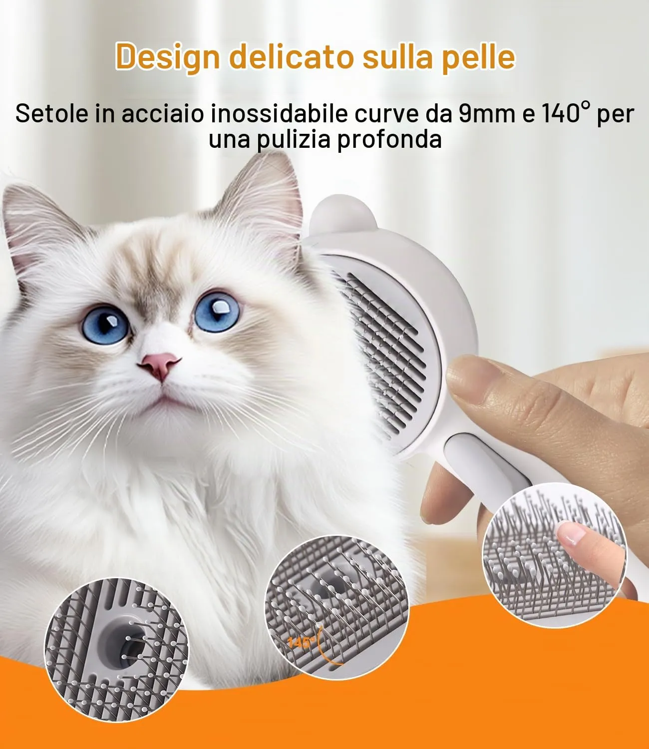 Zaxiva Spazzola a Vapore per Gatti Cani con Pulsante di Rilascio, 4 in 1 Autopulente Ricaricabile Spazzola a Vapore per Pelo Lungo e Corti Gatti, Cani, Conigli (Bianco) - immagine 5