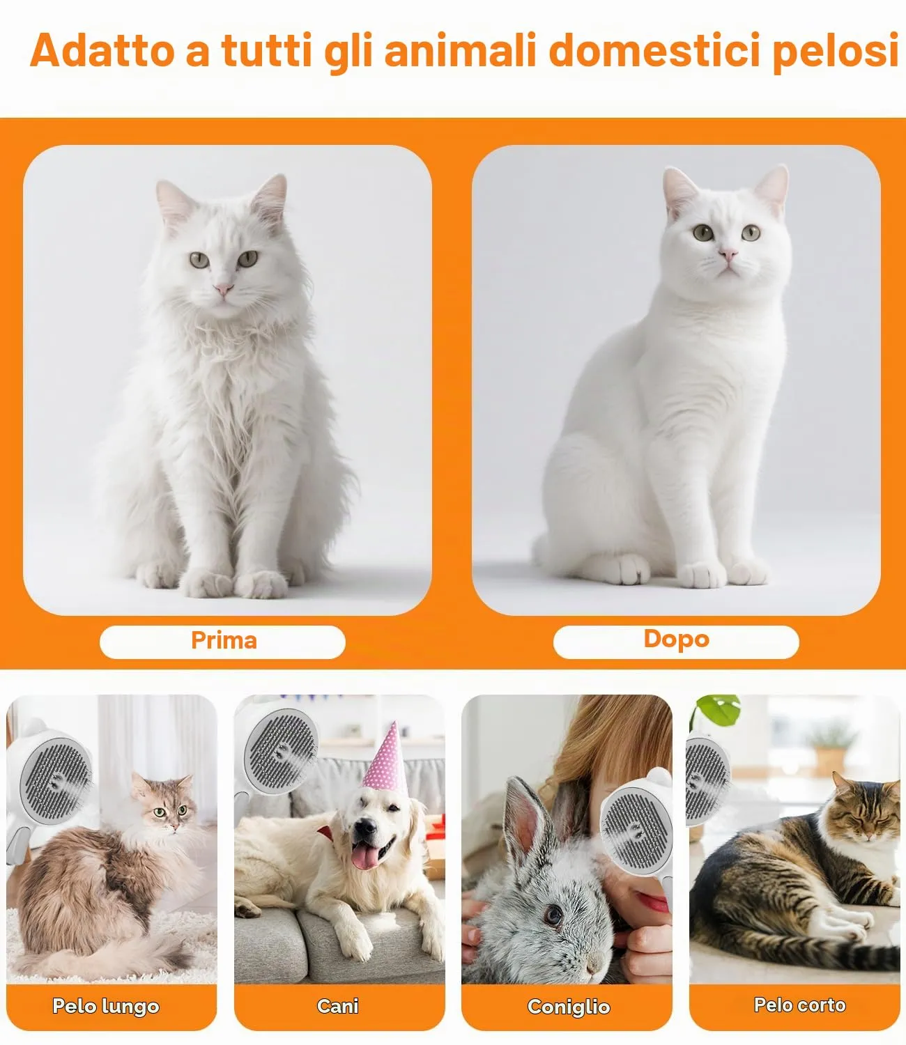 Zaxiva Spazzola a Vapore per Gatti Cani con Pulsante di Rilascio, 4 in 1 Autopulente Ricaricabile Spazzola a Vapore per Pelo Lungo e Corti Gatti, Cani, Conigli (Bianco) - immagine 8