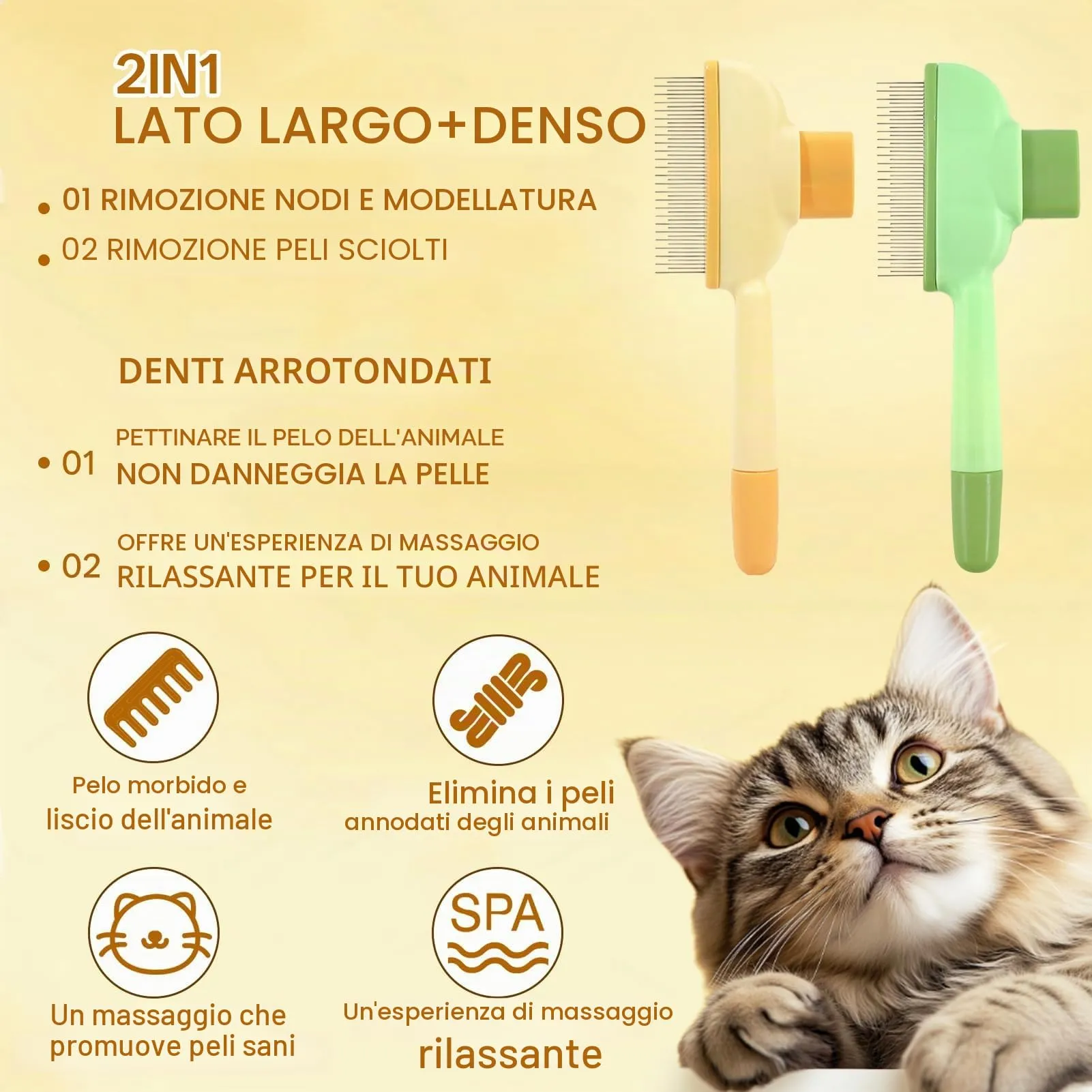 Peigne auto-pulente anti-pulci per gatti, guanti da toelettatura a doppia faccia, pettine per gatti, spazzola auto-pulente, pettine per gatti, pettine per cani, dispositivo da toelettatura per animali - immagine 4