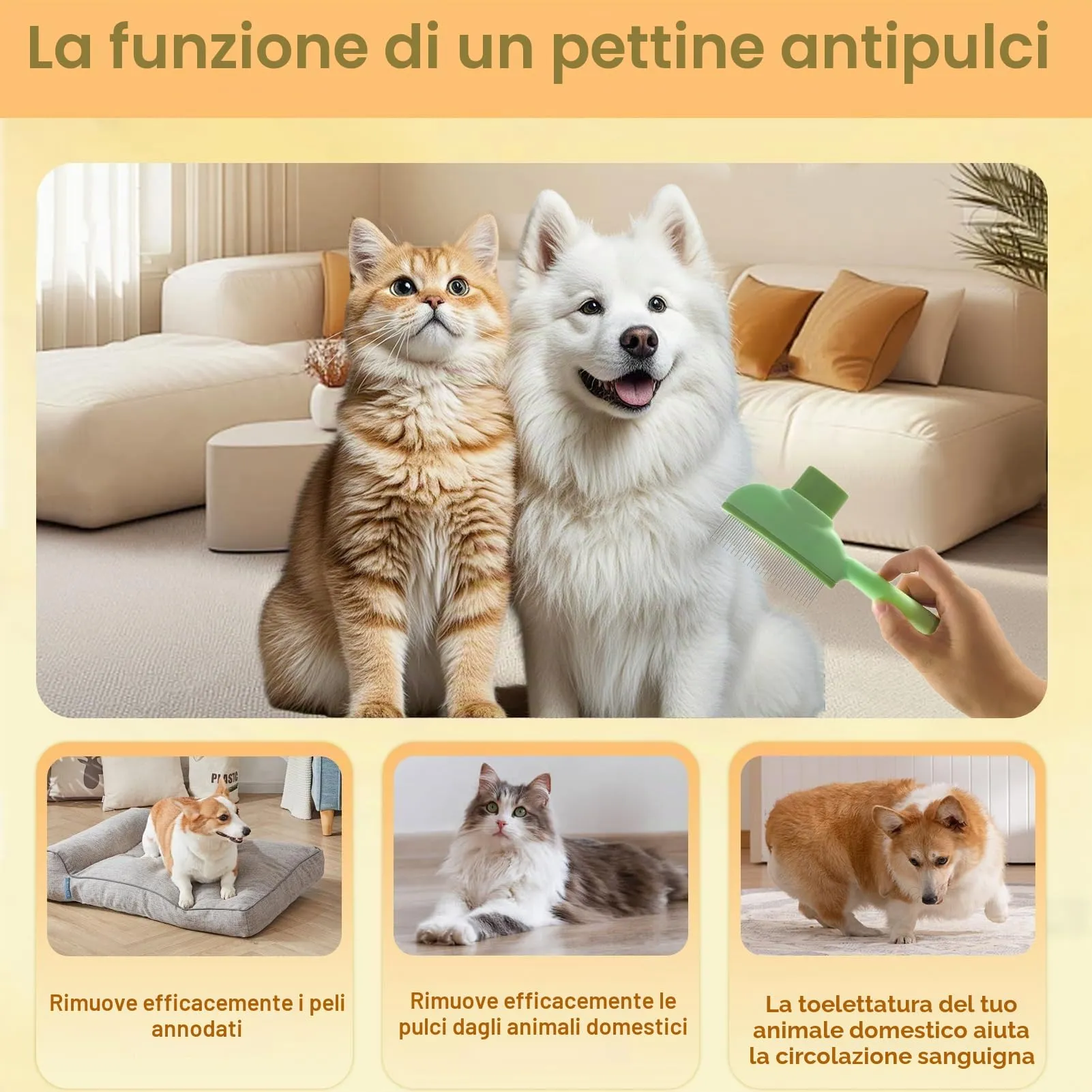 Peigne auto-pulente anti-pulci per gatti, guanti da toelettatura a doppia faccia, pettine per gatti, spazzola auto-pulente, pettine per gatti, pettine per cani, dispositivo da toelettatura per animali - immagine 6