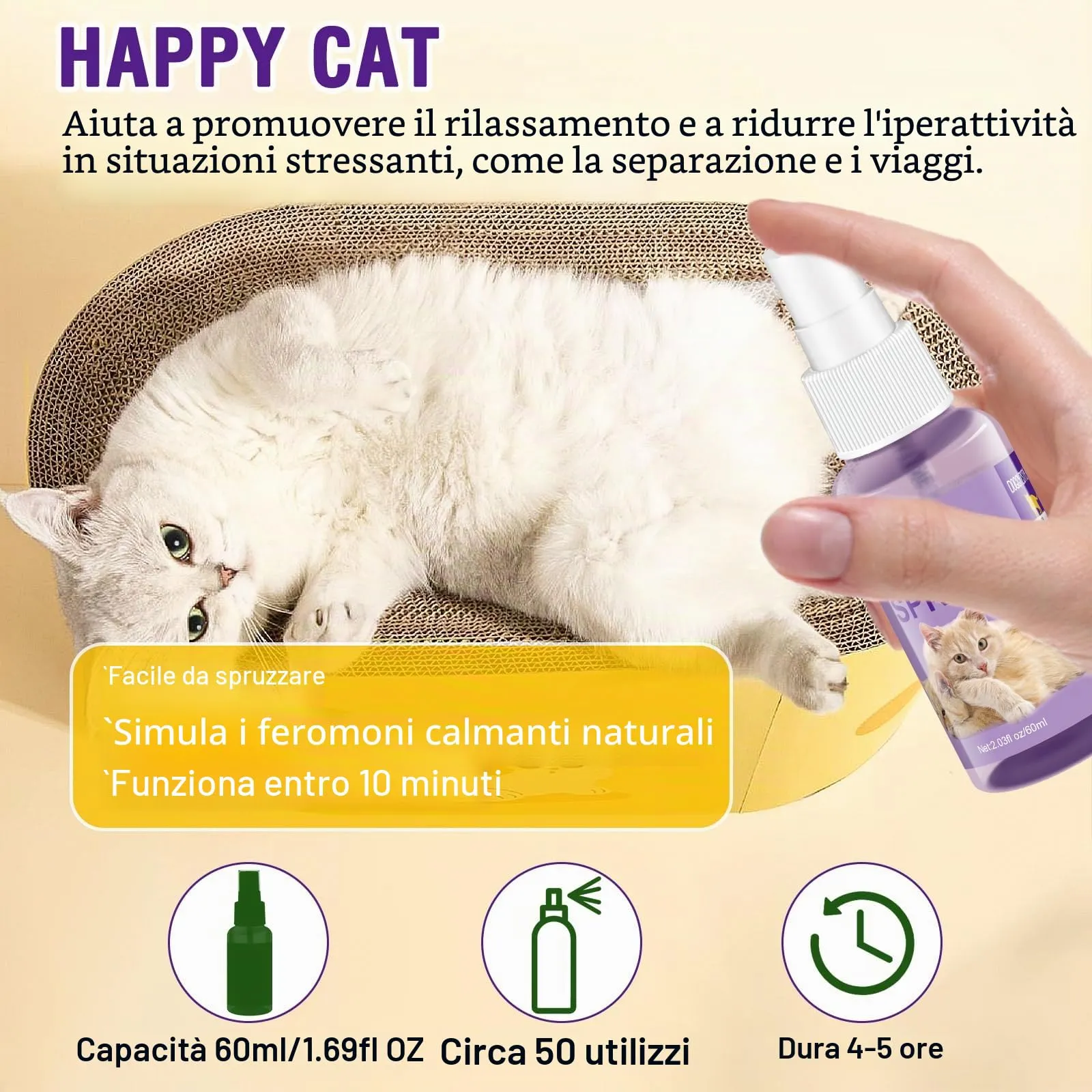DOGGYZSTYLE Cat Calming Pheromone Diffuser And Spray,Set di diffusori per Gatti con feromoni per Gatti,Spray calmante per Gatti,allevia Lo Stress da ansia (2 Ricarica+1 Spray) - immagine 5