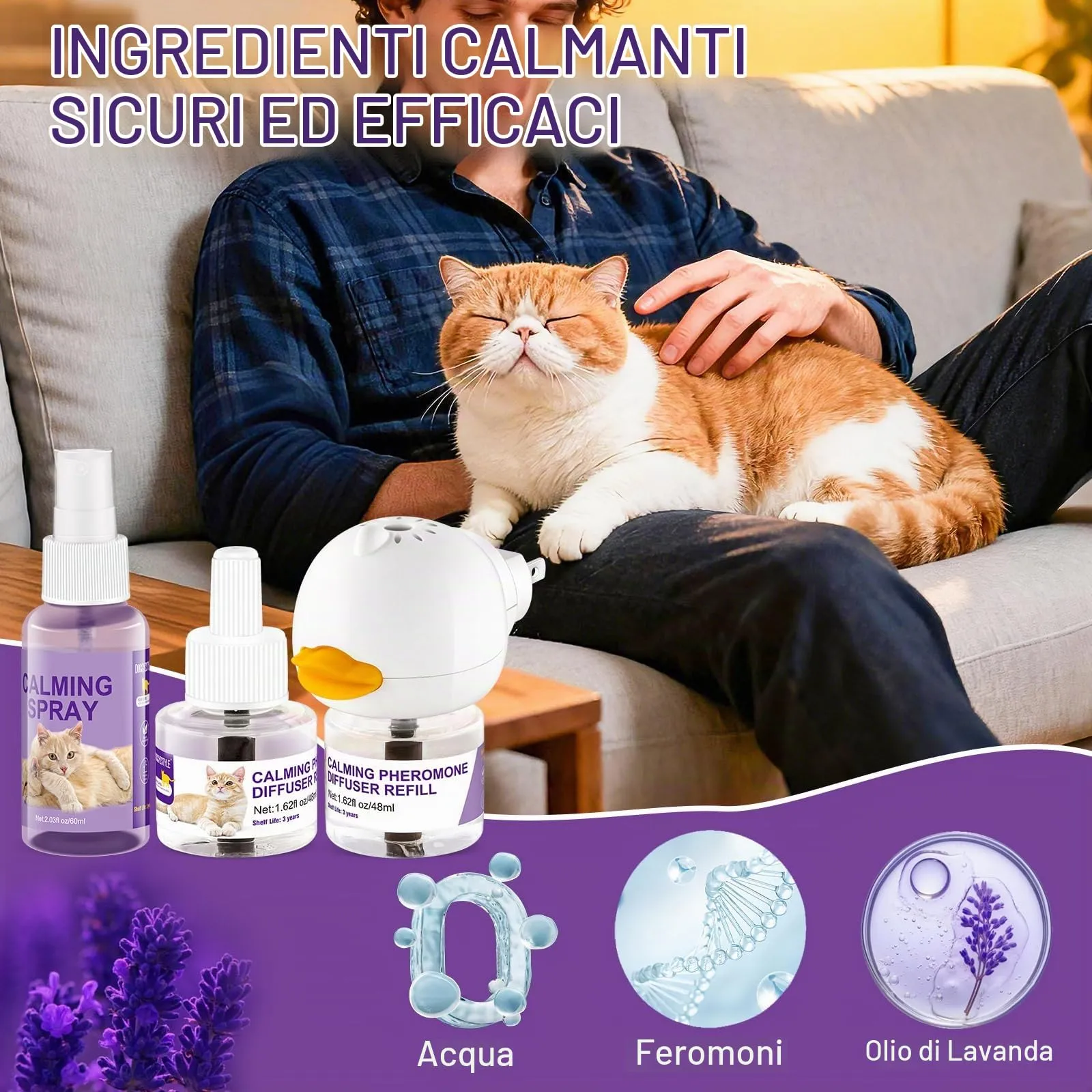 DOGGYZSTYLE Cat Calming Pheromone Diffuser And Spray,Set di diffusori per Gatti con feromoni per Gatti,Spray calmante per Gatti,allevia Lo Stress da ansia (2 Ricarica+1 Spray) - immagine 7
