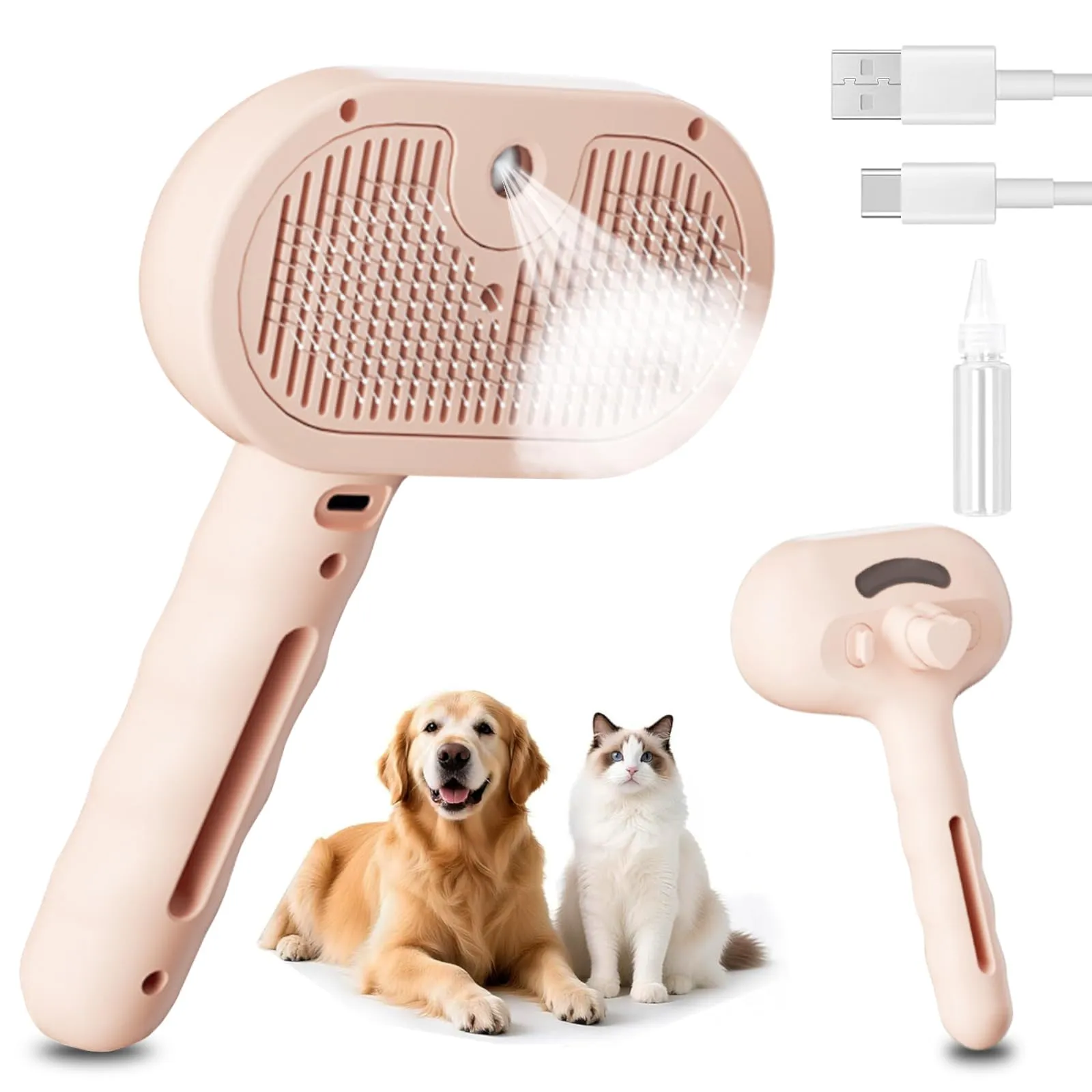 Spazzola a Vapore per Gatti, Spazzola Spray Multiuso per Cani e Gatti per la Perdita Del Pelo, Toelettatura Massaggiante, per Tutti Gli Animali a Pelo Lungo e Corto, Rosa - immagine 1