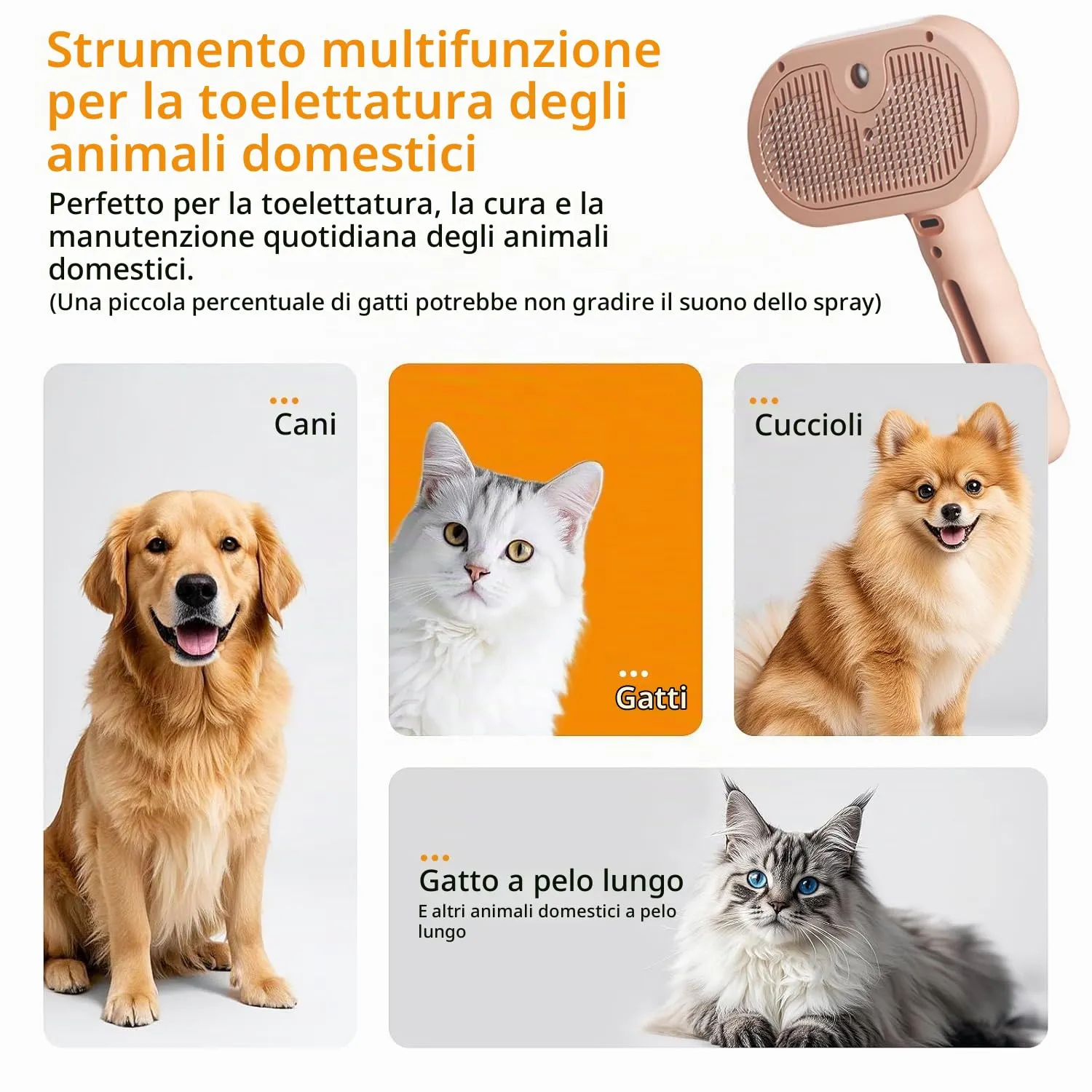 Spazzola a Vapore per Gatti, Spazzola Spray Multiuso per Cani e Gatti per la Perdita Del Pelo, Toelettatura Massaggiante, per Tutti Gli Animali a Pelo Lungo e Corto, Rosa - immagine 2