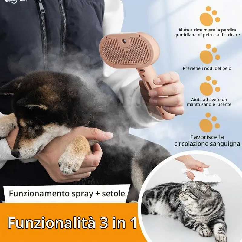 Spazzola a Vapore per Gatti, Spazzola Spray Multiuso per Cani e Gatti per la Perdita Del Pelo, Toelettatura Massaggiante, per Tutti Gli Animali a Pelo Lungo e Corto, Rosa - immagine 3