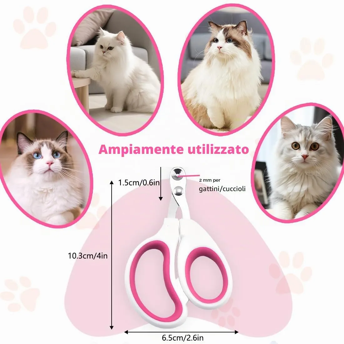 Tagliaunghie Gatto Realizzato in acciaio inossidabile, Professionale Taglia Unghie Gatto Con Foro Di Posizionamento, Taglia Unghie Per Gatti Domestici (Singolo foro, Rosa) - immagine 2