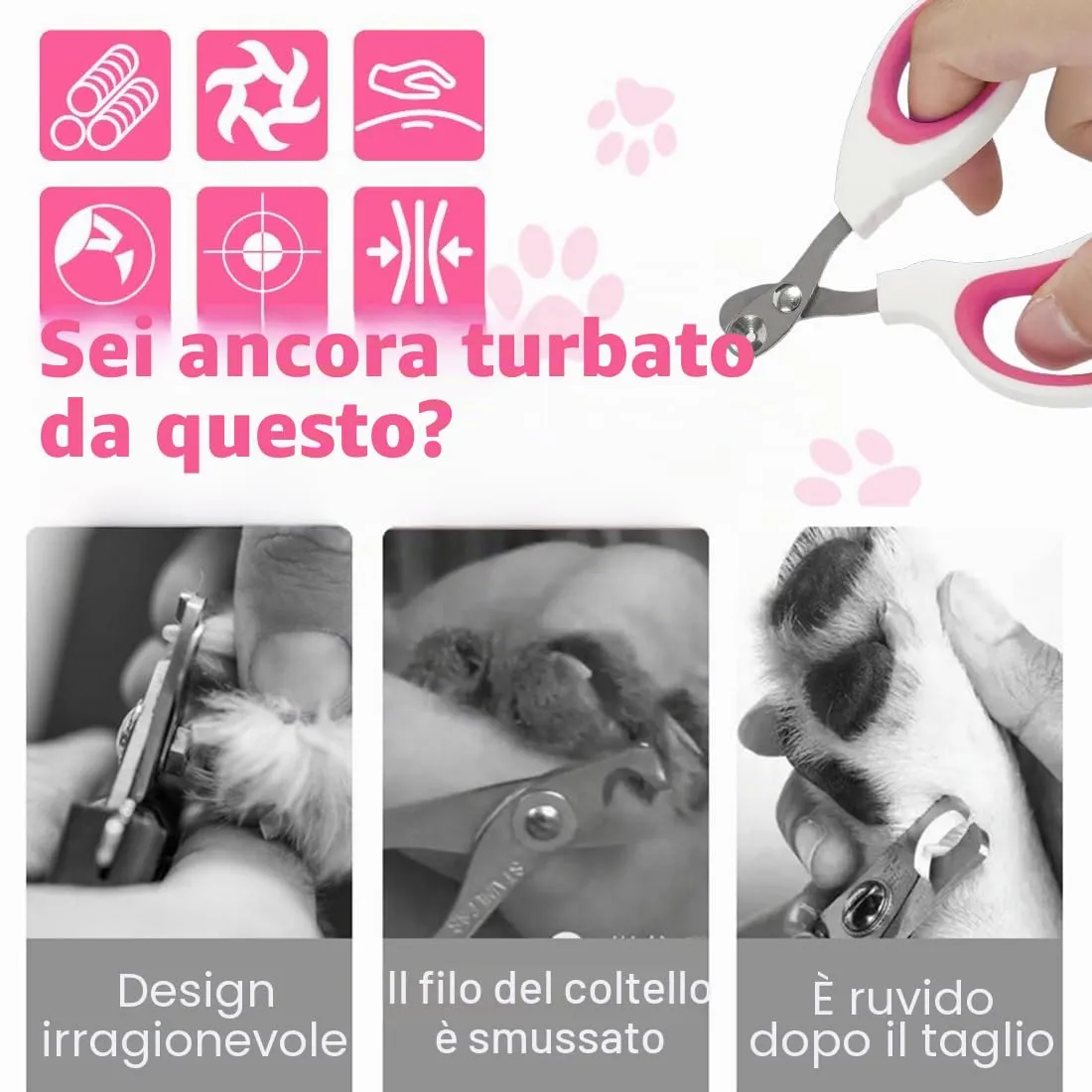 Tagliaunghie Gatto Realizzato in acciaio inossidabile, Professionale Taglia Unghie Gatto Con Foro Di Posizionamento, Taglia Unghie Per Gatti Domestici (Singolo foro, Rosa) - immagine 3