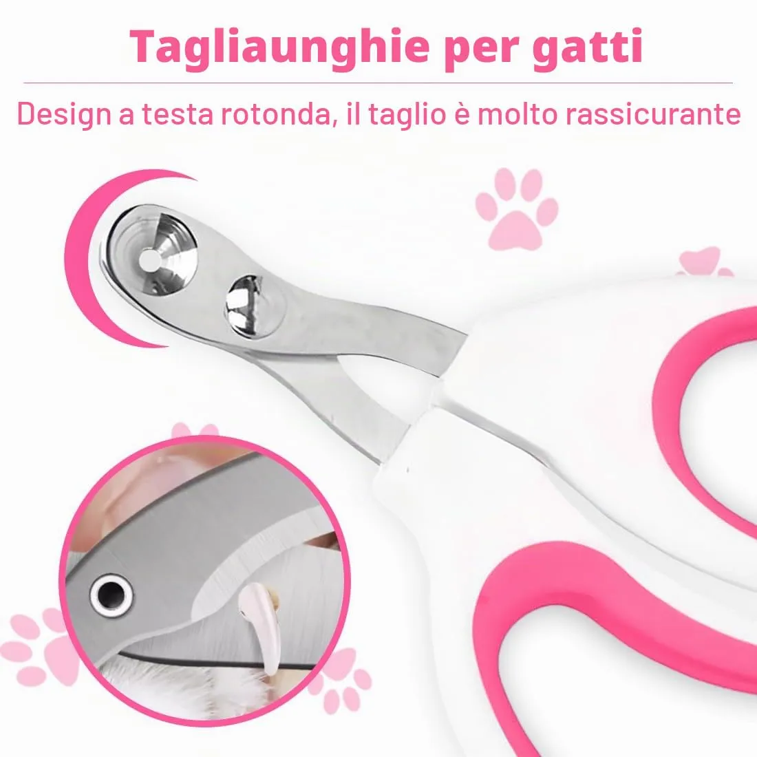 Tagliaunghie Gatto Realizzato in acciaio inossidabile, Professionale Taglia Unghie Gatto Con Foro Di Posizionamento, Taglia Unghie Per Gatti Domestici (Singolo foro, Rosa) - immagine 5