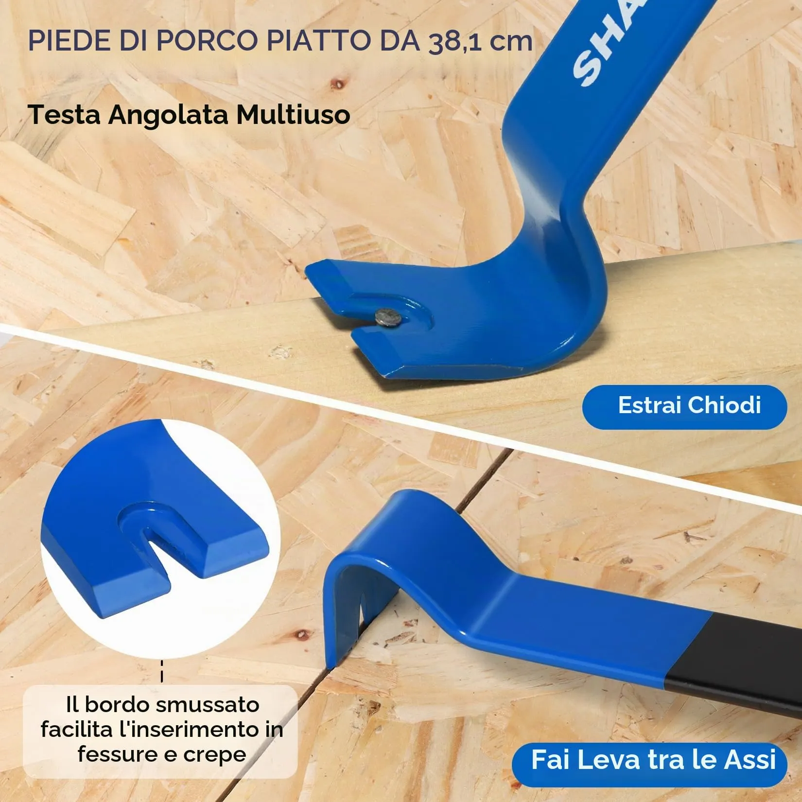 SHALL Set di 2 leve di leva, barra di leva piatta da 38 cm e estrattore per unghie a forma di zampa di gatto da 30,5 cm, barra di porco resistente, barra di artiglio, barra di meraviglia per - immagine 3