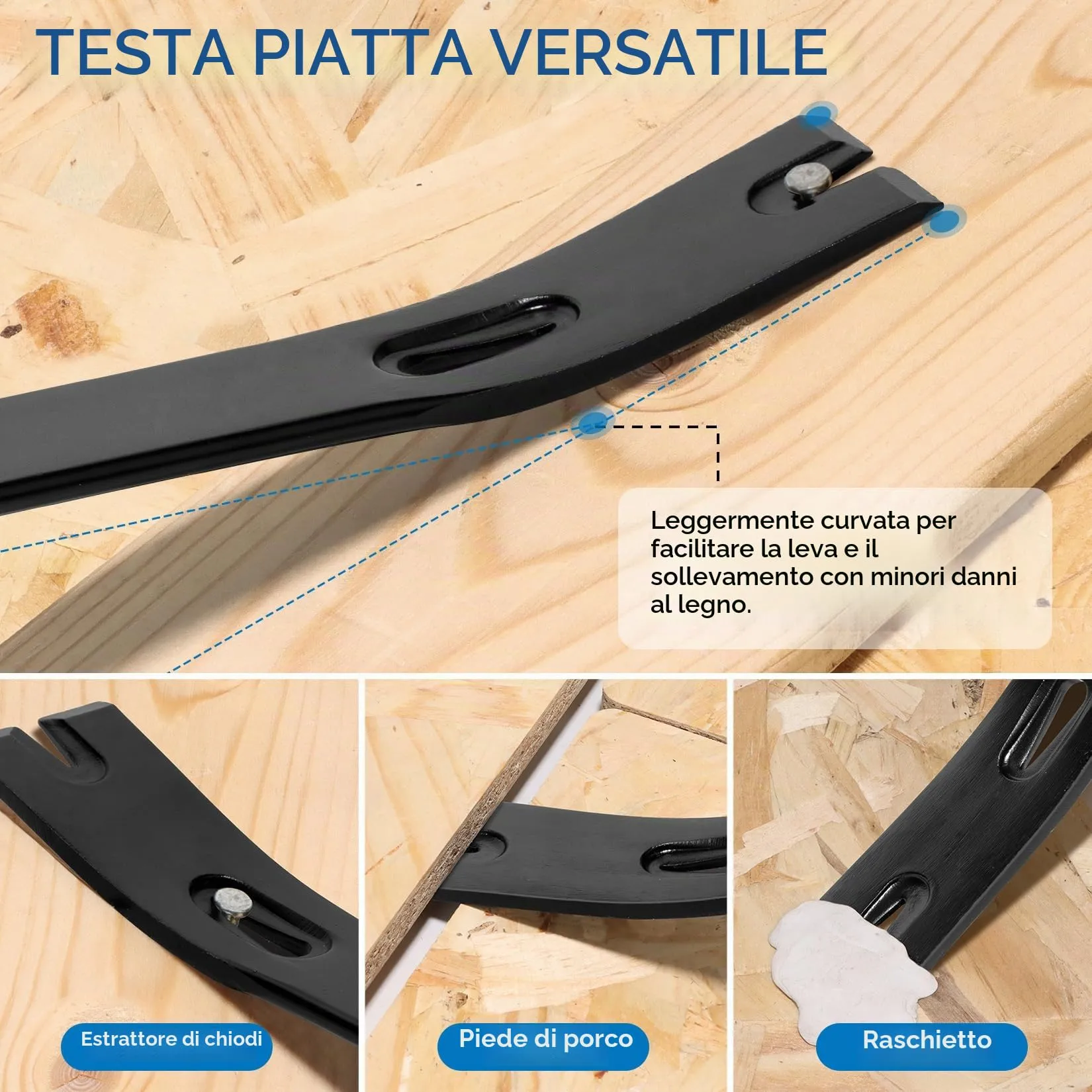 SHALL Set di 2 leve di leva, barra di leva piatta da 38 cm e estrattore per unghie a forma di zampa di gatto da 30,5 cm, barra di porco resistente, barra di artiglio, barra di meraviglia per - immagine 4