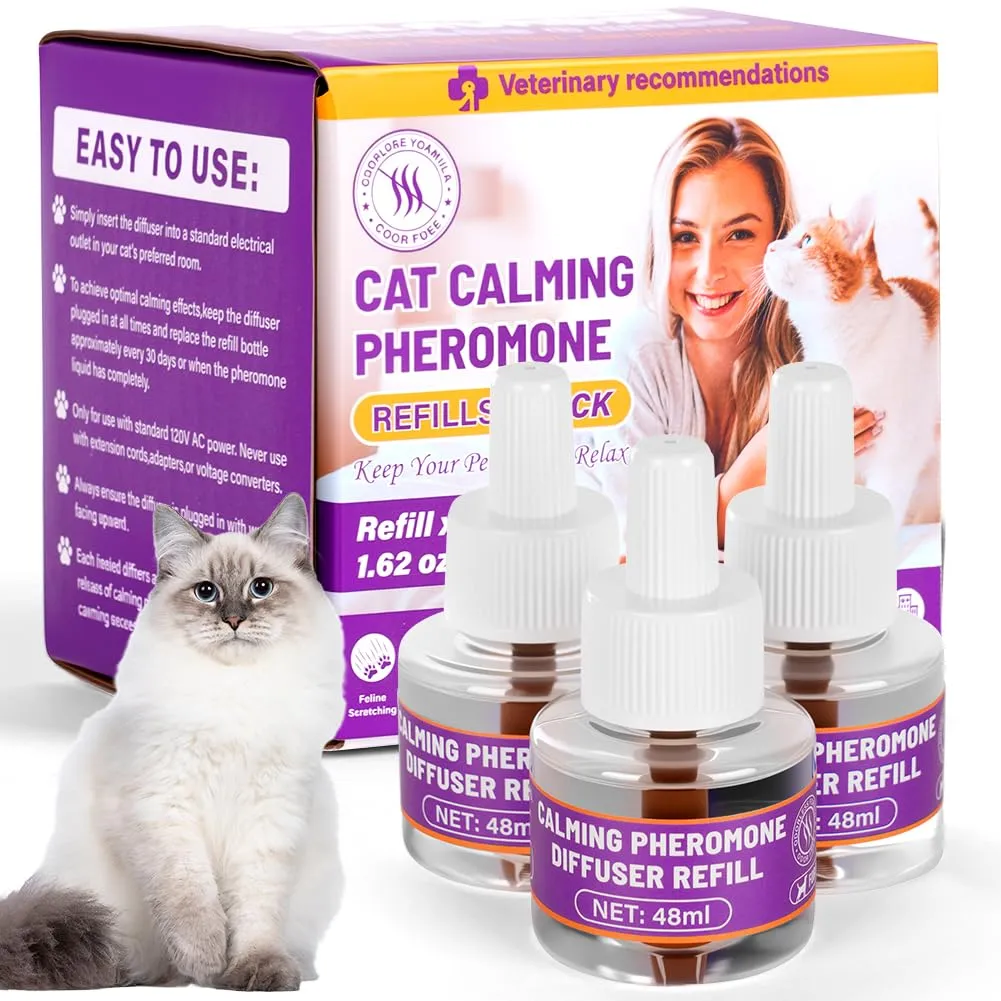 OSDUE 3x30 Giorni Ricarica calmante per diffusore di feromoni,3*48 ml,Aiuta a risolvere i segni comuni di stress nei gattis e a ridurre i conflitti nelle case con più gatti,per Casa,Viaggi e attività - immagine 8