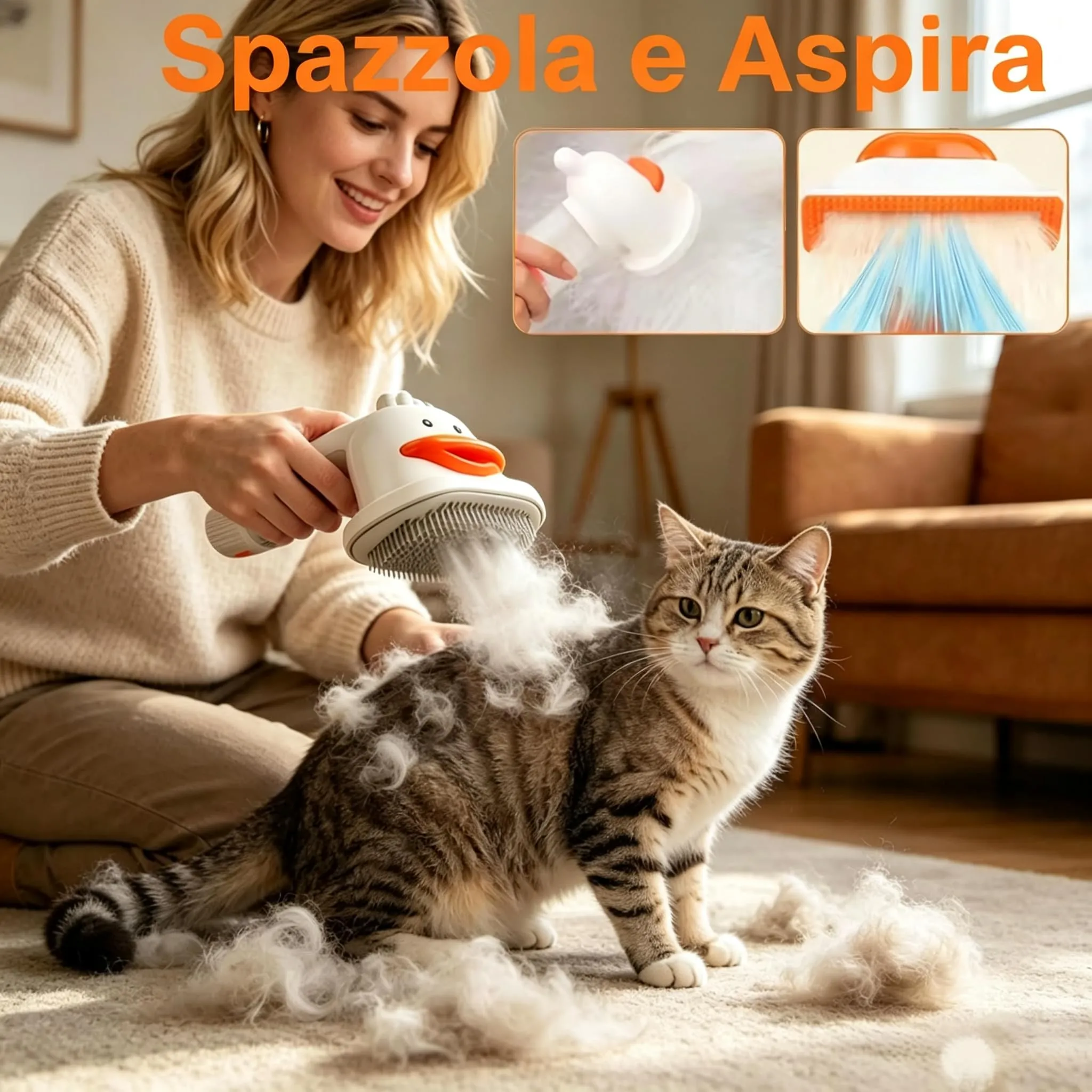 4 in 1 Spazzola Aspirante per Cani e Gatti – Autopulente e Ricaricabile – Pettine per Animali con 4 Testine Intercambiabili – Ideale per la Toelettatura - immagine 6