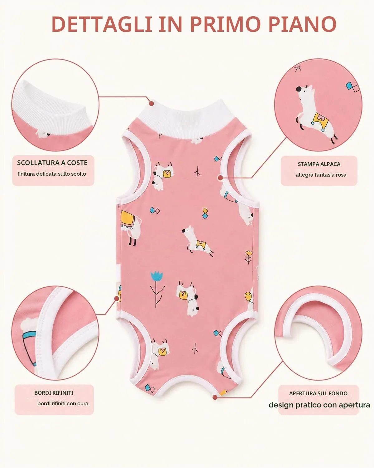 JIRVEX Body Gatto Post Operatorio M 3‑5 kg Rosa Lama Cotone Morbido Body per Gatti Dopo Sterilizzazione Protezione Ferite Addominali Anti Leccamento Femmina e Maschio - immagine 3