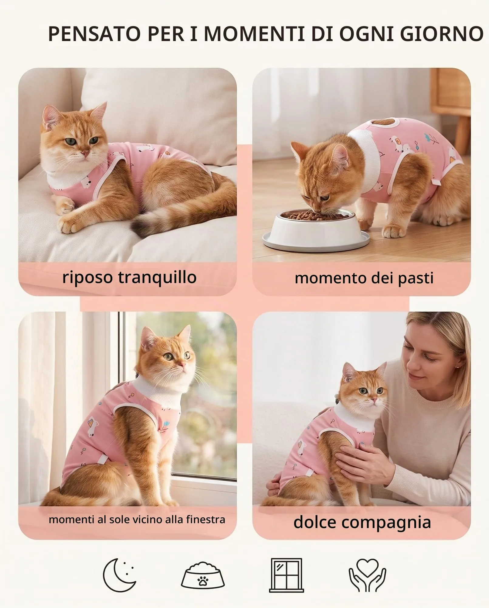 JIRVEX Body Gatto Post Operatorio M 3‑5 kg Rosa Lama Cotone Morbido Body per Gatti Dopo Sterilizzazione Protezione Ferite Addominali Anti Leccamento Femmina e Maschio - immagine 6
