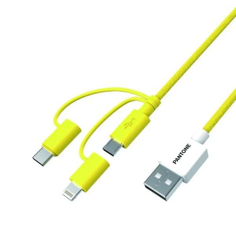 Cavo 3 in 1 Pantone Giallo 1,2 m USB A a USB C/Micro USB/Lightning - immagine 1