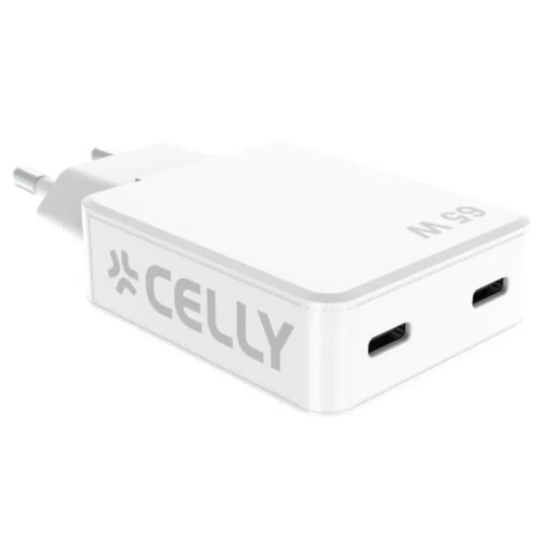 Caricatore Celly SLIMTC2C65WWH 65W 2 Porte USB-C Carica Rapida - immagine 1
