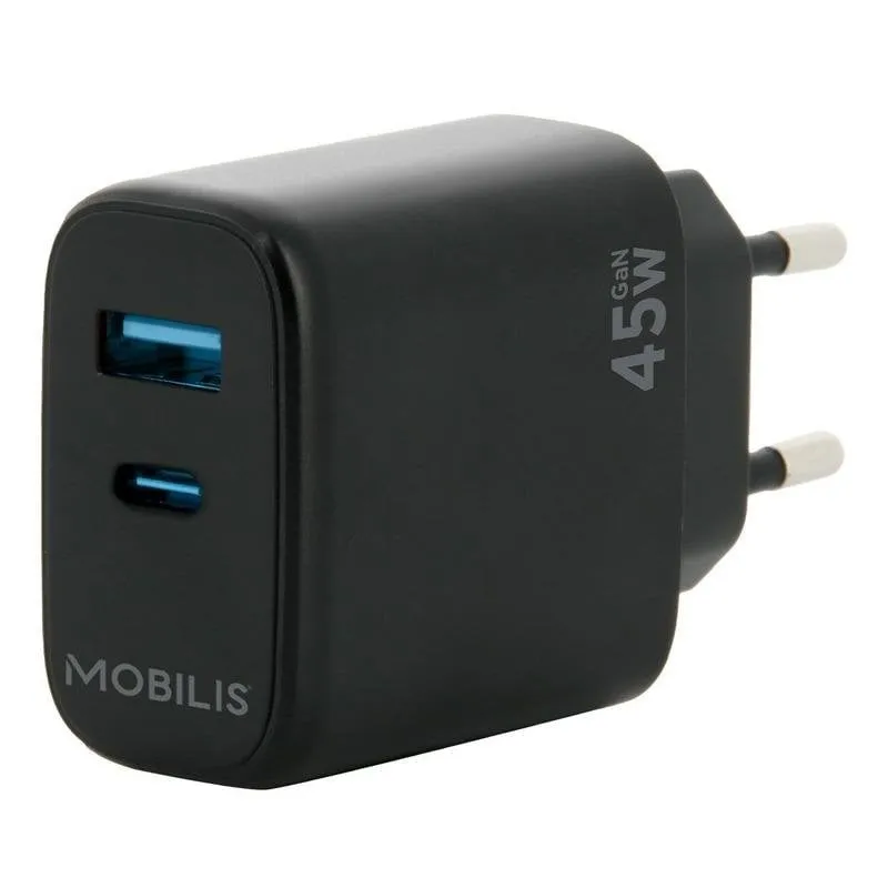 Caricatore Auto Universale Mobilis 45W USB-A e USB-C Nero - immagine 1