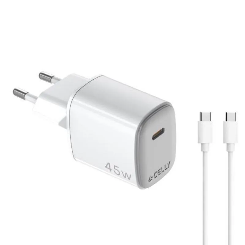 Caricatore Celly UPTC1USBC45WCTC 45W USB-C GaN Interno Bianco 2 m - immagine 1