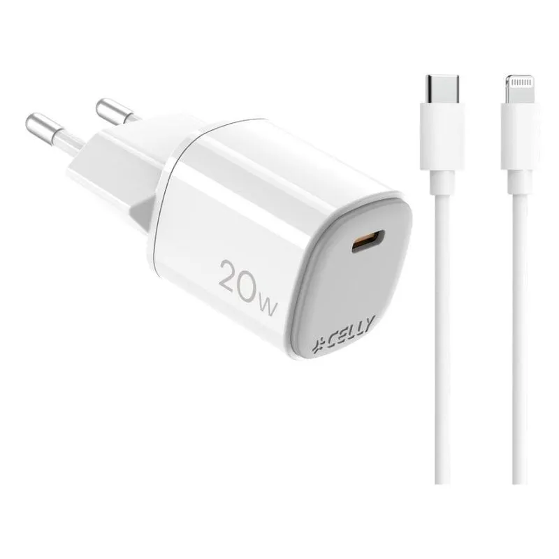 Caricatore USB-C 20W Celly UPTC1USBC20WCTL con cavo Lightning - immagine 1