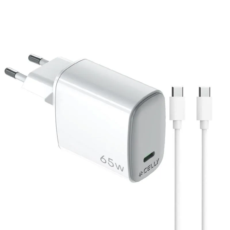 Caricatore USB-C 65W GaN Celly UPTC Bianco - immagine 1