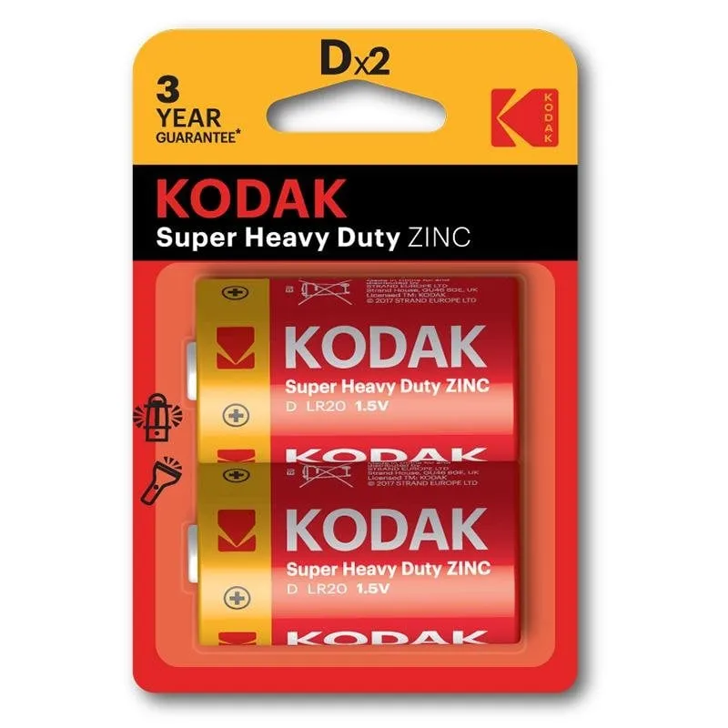 Pila D Kodak Extra Heavy Duty Cloruro di Zinco 1.5V 6000 mAh Pack 2 Unità - immagine 1