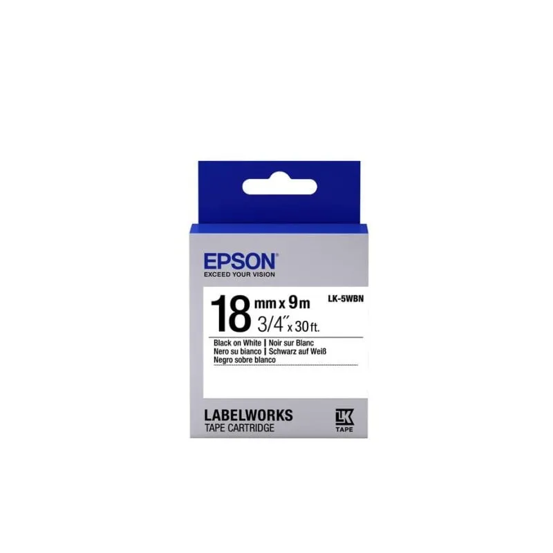 Nastro per stampanti etichette Epson LK-5WBN 18 mm 9 m Nero su bianco - immagine 1