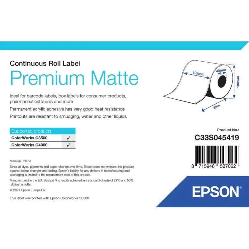Rullo di Etichette Epson Premium Mate 102 mm x 35 m - immagine 1