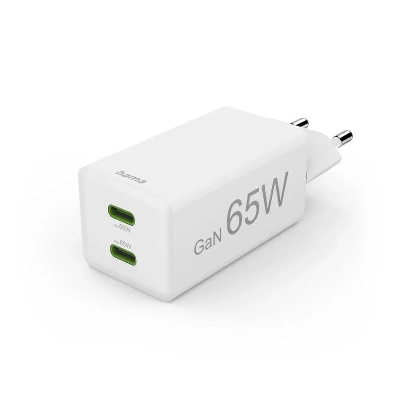 Caricatore Hama 65W 2 Porte USB-C Power Delivery Quick Charge Bianco - immagine 1