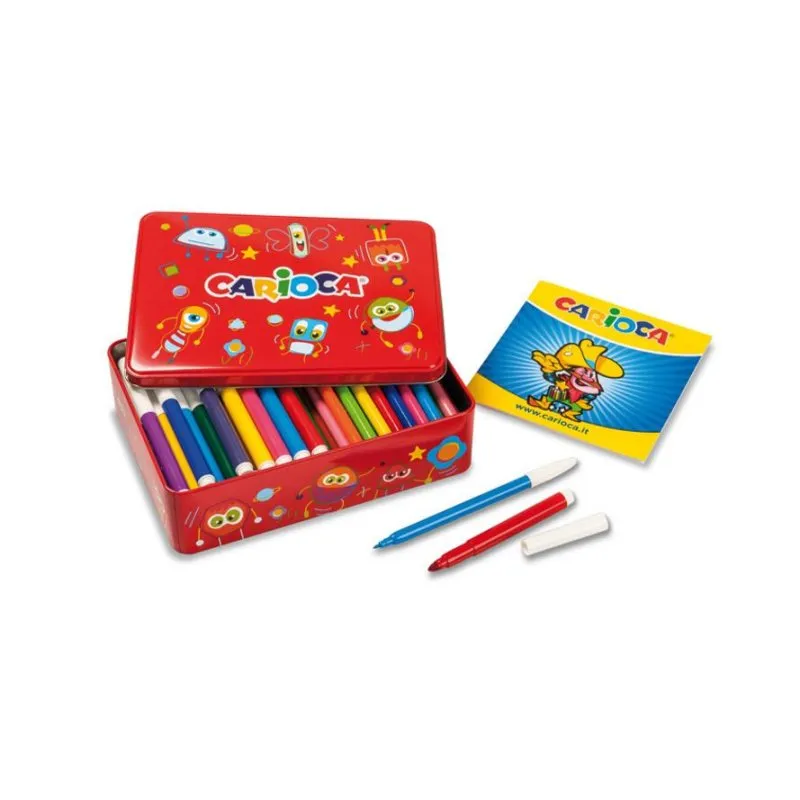 Rotulatore Carioca 100 Color Kit Scatola Metallica Multicolore Punta Tonda - immagine 1