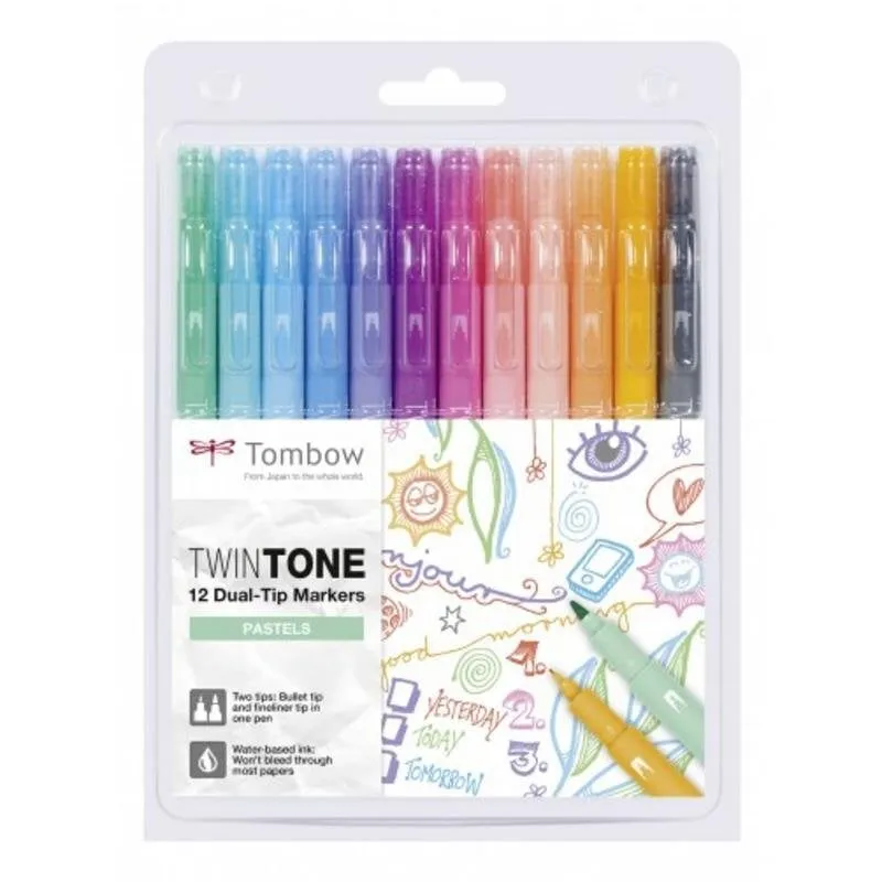 Pennarello Tombow TwinTone Pastels 12 pezzi doppia punta multicolore - immagine 1