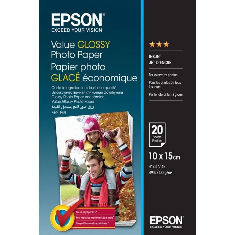 Carta Fotografica Lucida Epson Value 10x15 cm - 20 Fogli - immagine 1