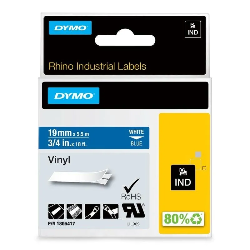 Nastro per Etichettatrice DYMO Rhino 19 mm Vinile Bianco su Blu - immagine 1