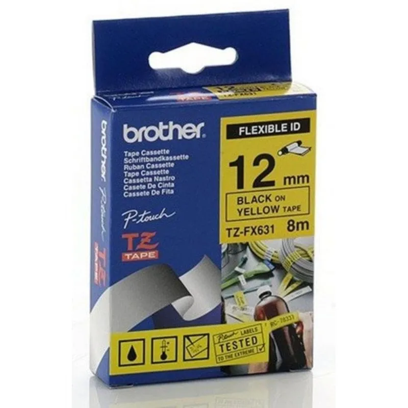 Nastro per stampanti etichette Brother TZ-FX631 Nero su giallo 1,2 cm x 8 m - immagine 1