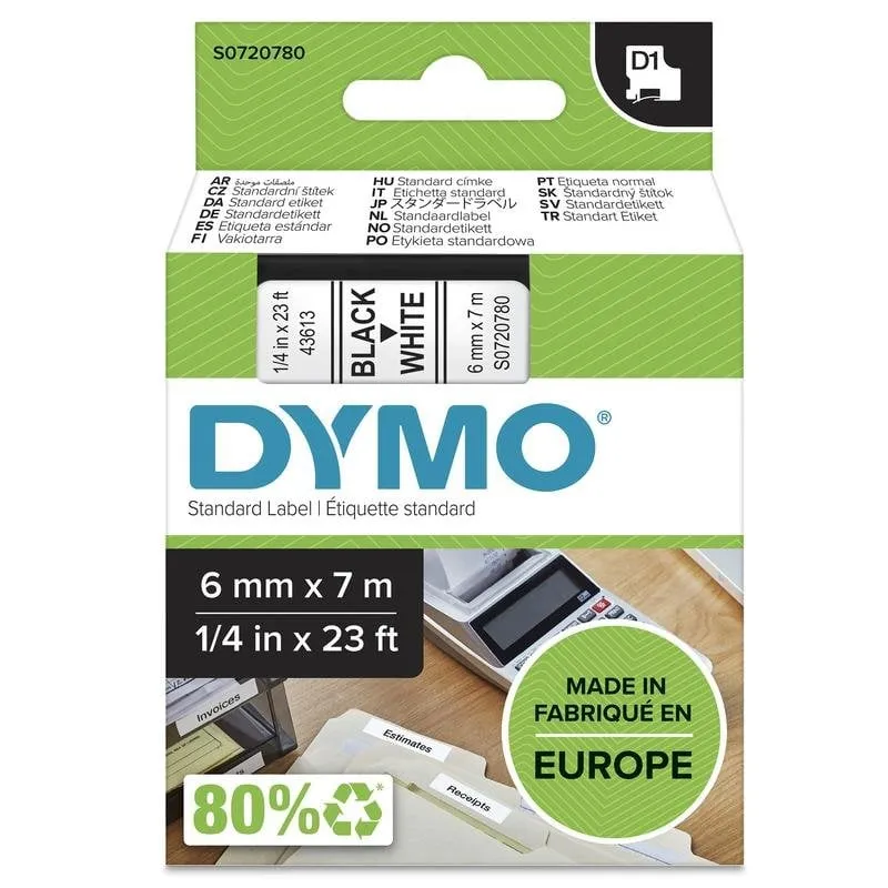 Nastro per Stampanti Etichette Dymo D1 6 mm x 7 m Autoadesivo per LabelManager - immagine 1