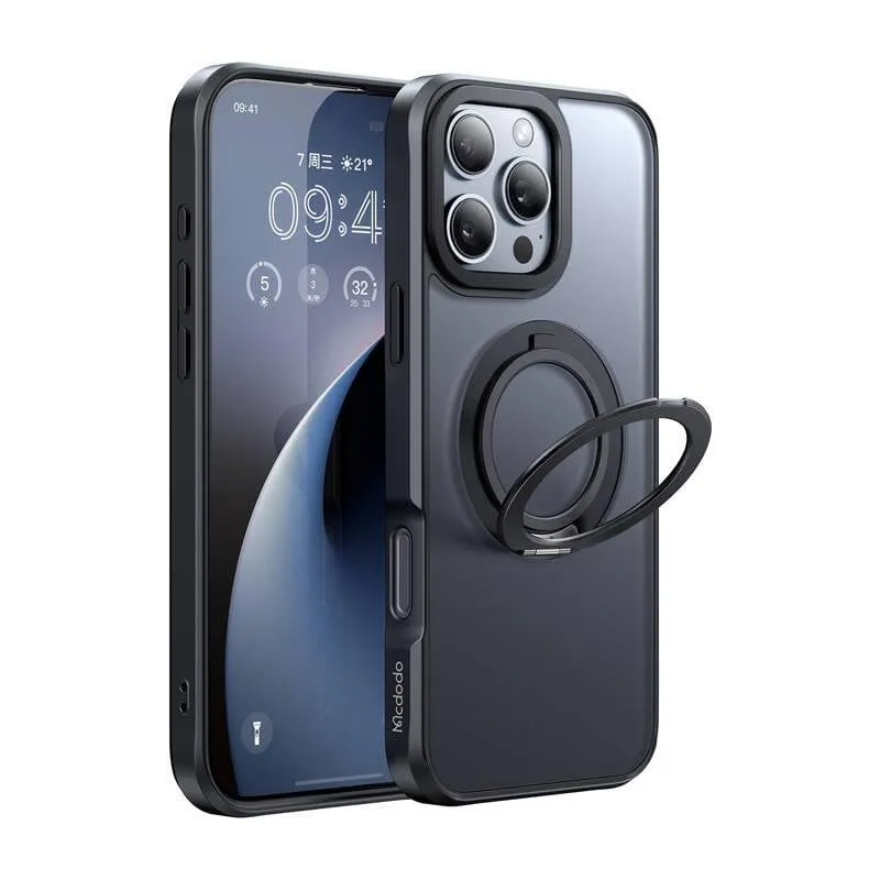 Cover McDodo PC-4932 rigida con supporto e MagSafe nera per iPhone 16 Pro - immagine 1