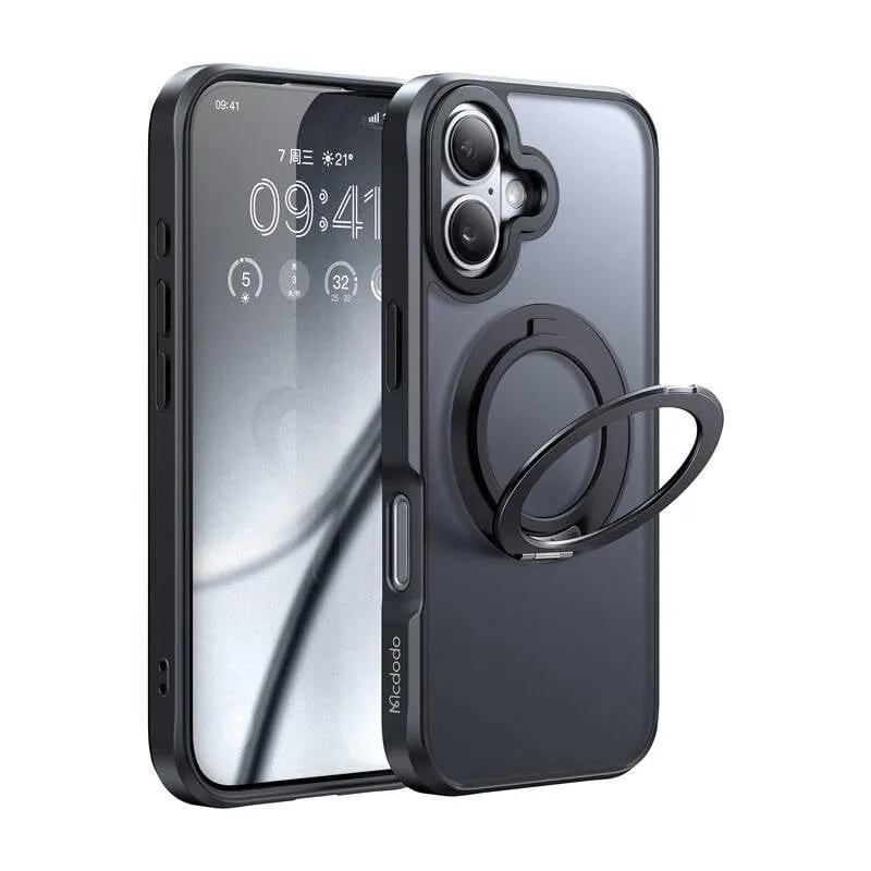 Funda para móvil McDodo PC-4930 rigida alluminio nera con supporto per iPhone 16 - immagine 1