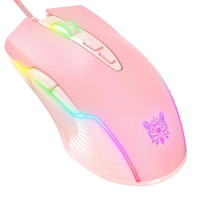 Mouse ONIKUMA CW905 USB 6400 DPI RGB 7 Pulsanti Rosa Gaming Ergonomico - immagine 1