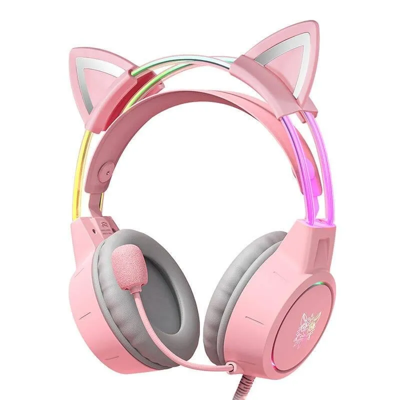 Cuffie ONIKUMA X15 PRO cablate USB e jack 3,5 mm gaming rosa con orecchie da gatto - immagine 1