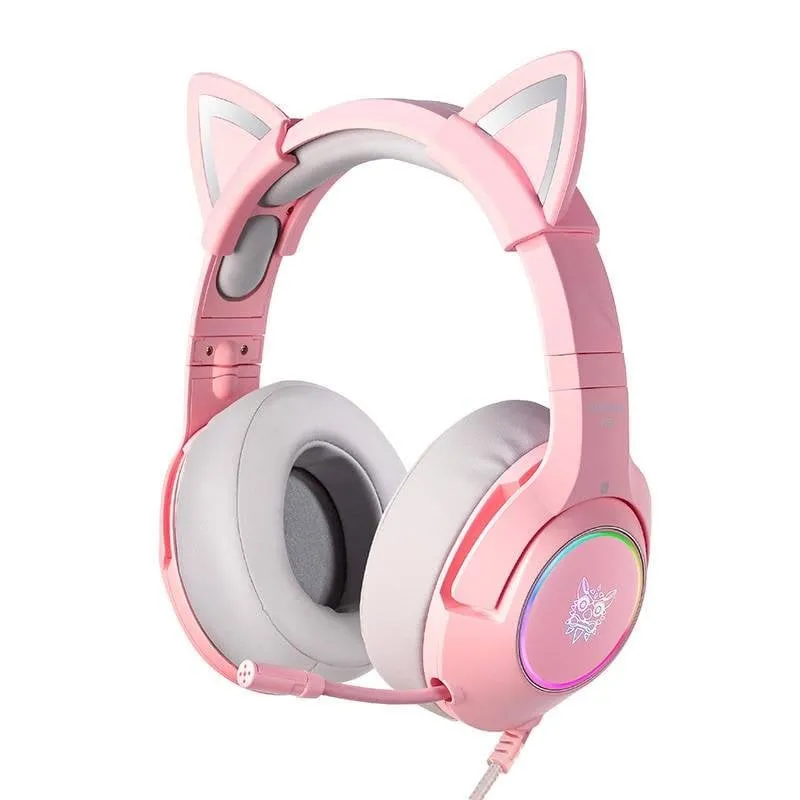 Cuffie ONIKUMA K9 con cavo USB RGB, microfono regolabile, design gaming rosa - immagine 1