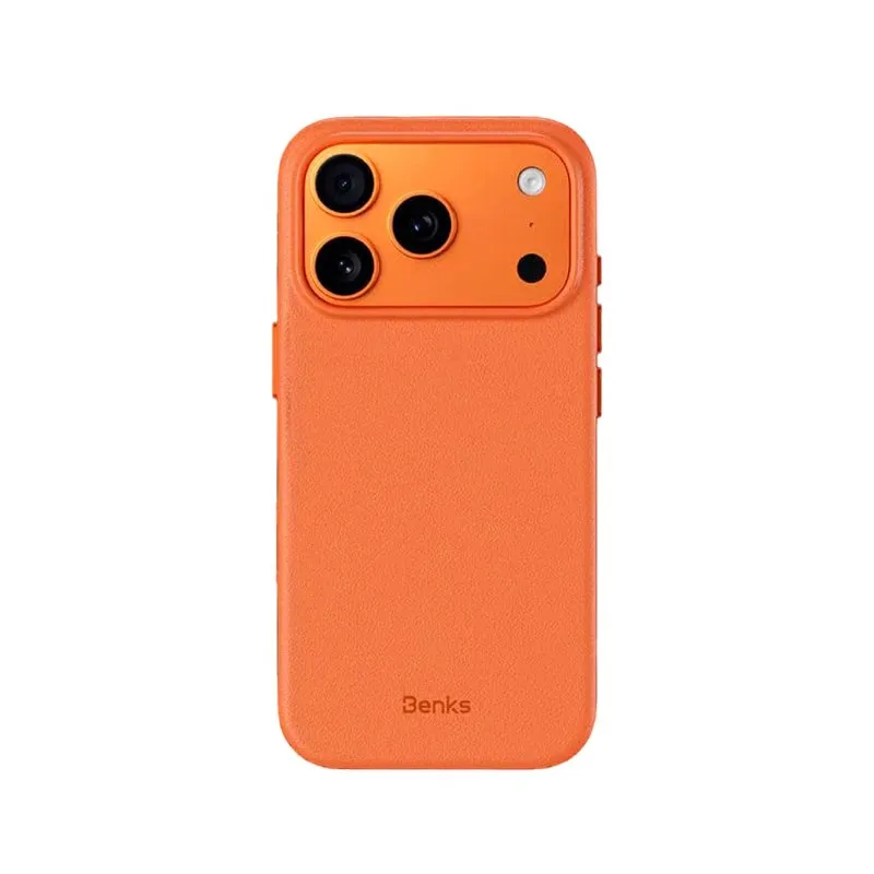Funda per smartphone Benks MagSafe Effetto Pelle Arancione con Pulsante Fotocamera per iPhone 17 Pro - immagine 1