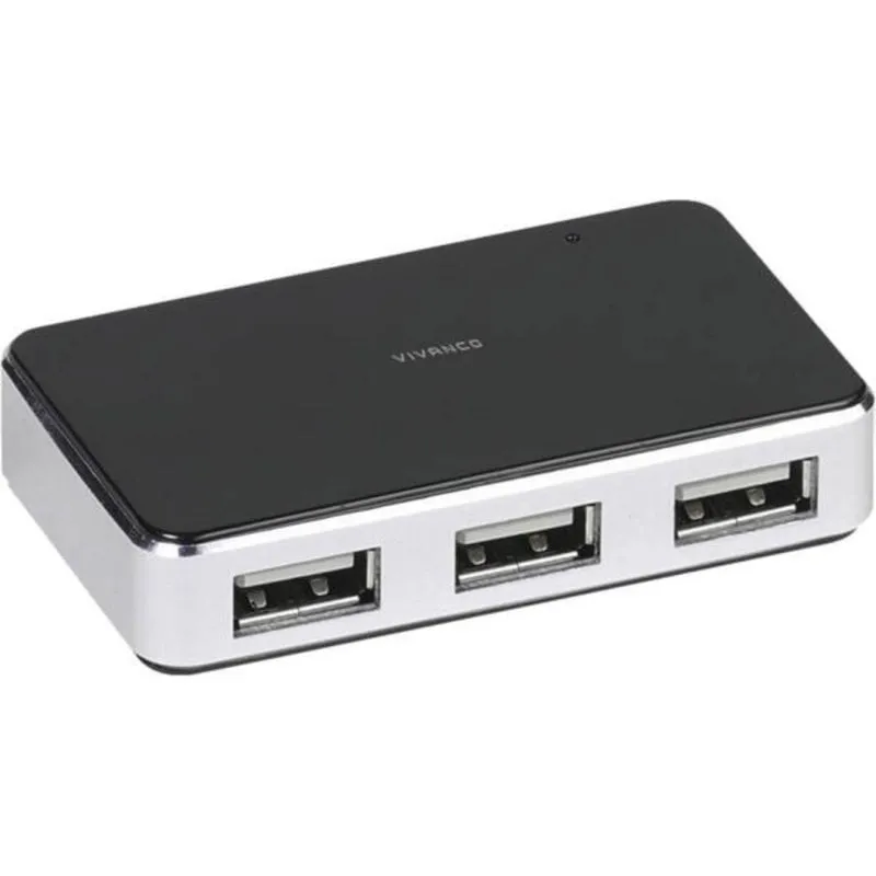 Hub Vivanco 4 porte 480 Mbps USB 2.0 modello VVITHUB2V4PORTS Nero Argento - immagine 1