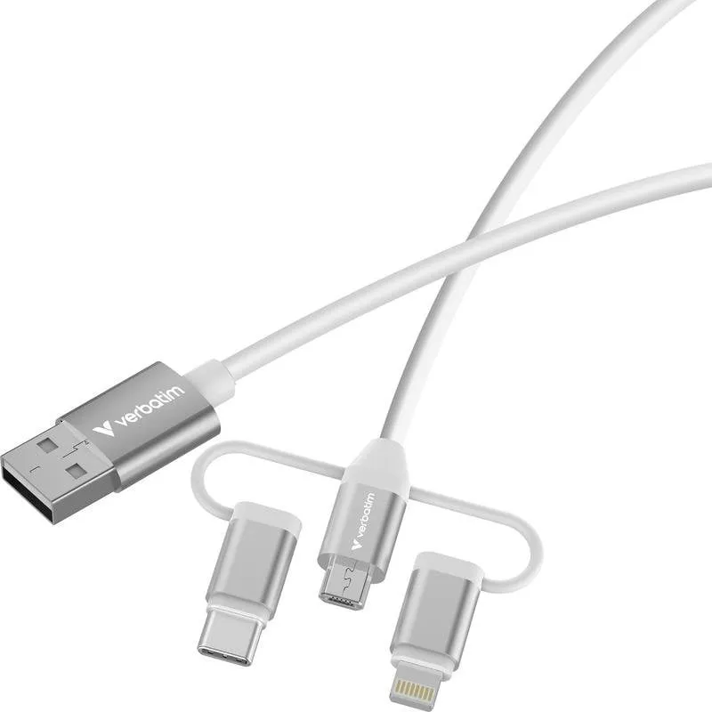 Cavo USB Verbatim 3 in 1 1 m USB A a USB-C/Micro USB/Lightning Bianco - immagine 1