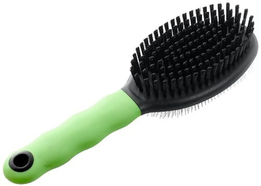 Ferplast Spazzola Doppia per Gatti - Pelo Medio e Lungo - Cardatore Setole Inclinate e Testine Arrotondate, Acciaio Inox - Impugnatura Ergonomica Morbida - Misura M, Verde - immagine 1