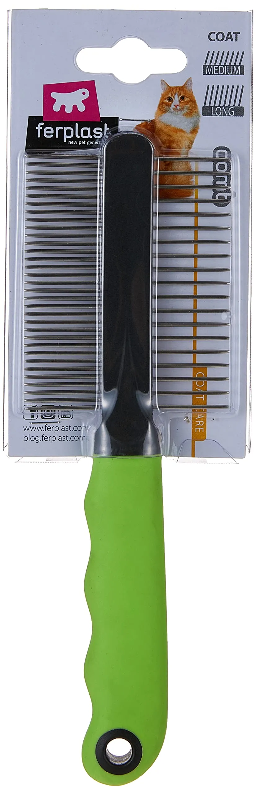Ferplast Pettine per Cani e Gatti 2 in 1 Pelo Medio e Lungo, Denti Cromati Arrotondati, Manico Antiscivolo - immagine 2