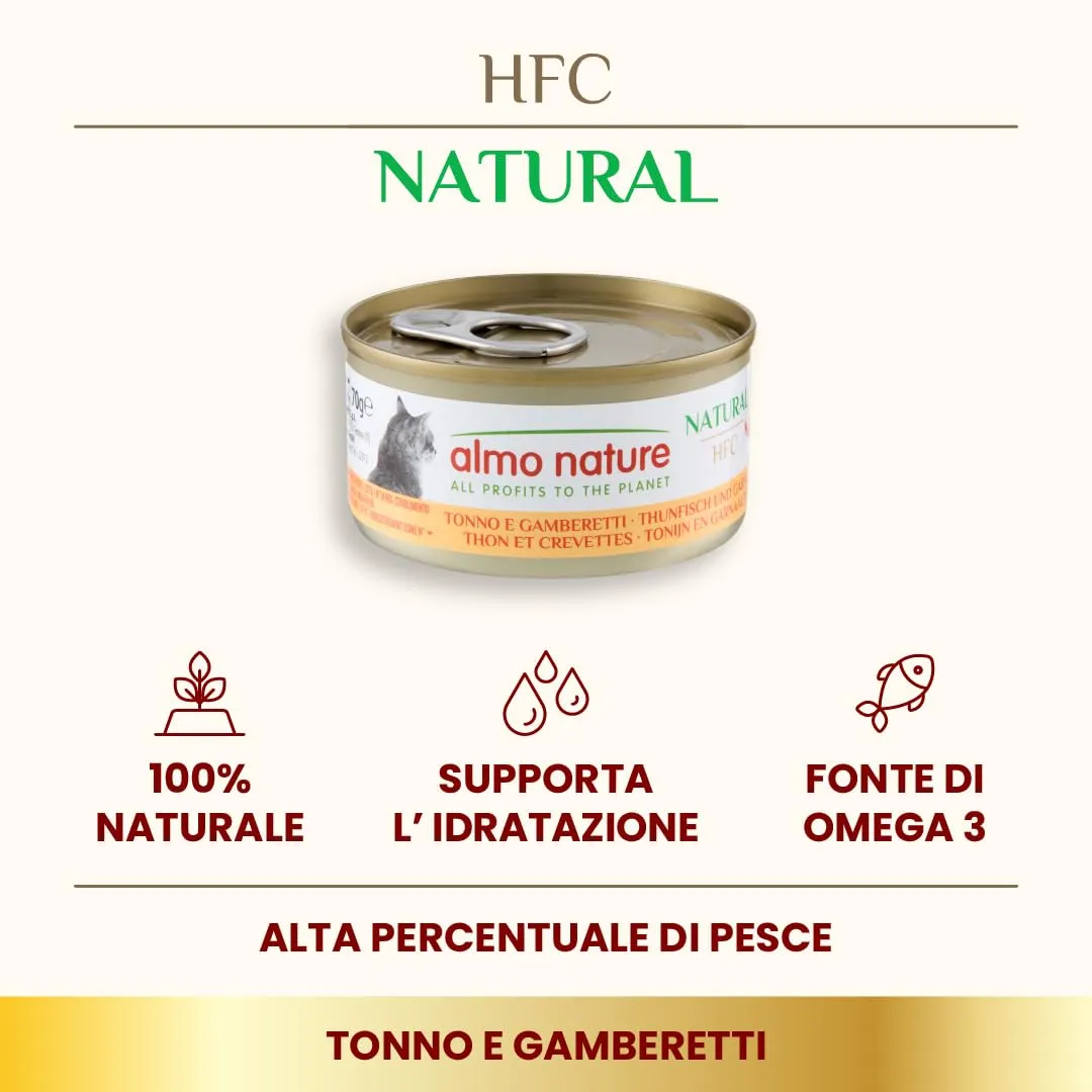 Almo Nature HFC Natural, Alimento Umido per Gatti - Tonno e Gamberetti - Human-Grade - 70g, Confezione da 24 - immagine 2