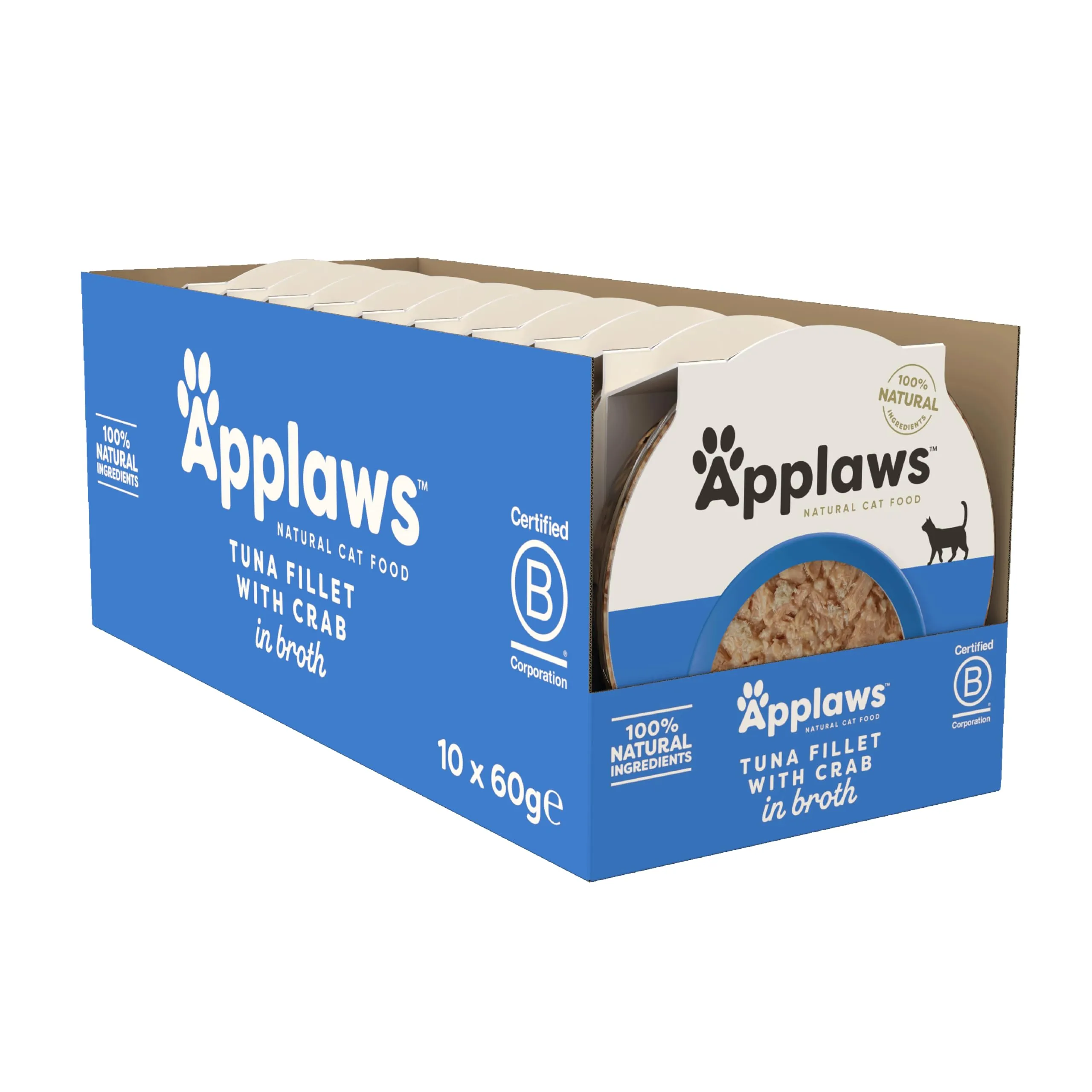 Applaws Alimento per Gatti 100% Naturale Succulento Filetto di Tonno con Granchio in Brodo - 10 vasetti da 60 g - immagine 2